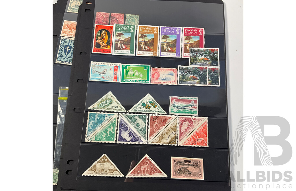 Collection of Antique and Vintage International Stamps Including Canada QV to QE2, Bavarian 1910's, Belgium 1930's, Railway Parcel Stamps, Airmail, Bermuda, War Tax, KGVI, French Cameroon Occupation Overprints