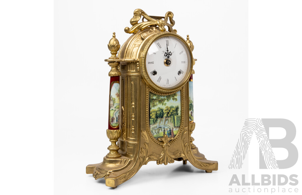 Lancini Imperial Ormolu Porcelain and Gilt Mantle Clock Garniture Set
