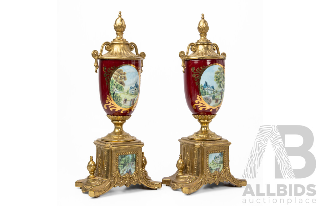 Lancini Imperial Ormolu Porcelain and Gilt Mantle Clock Garniture Set