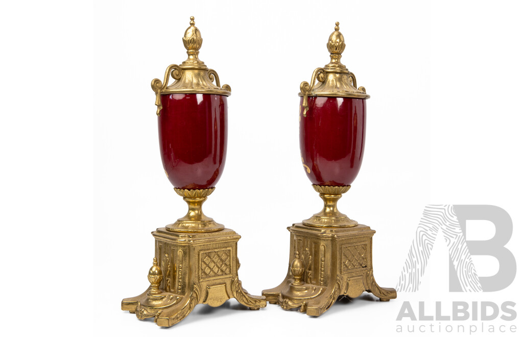 Lancini Imperial Ormolu Porcelain and Gilt Mantle Clock Garniture Set