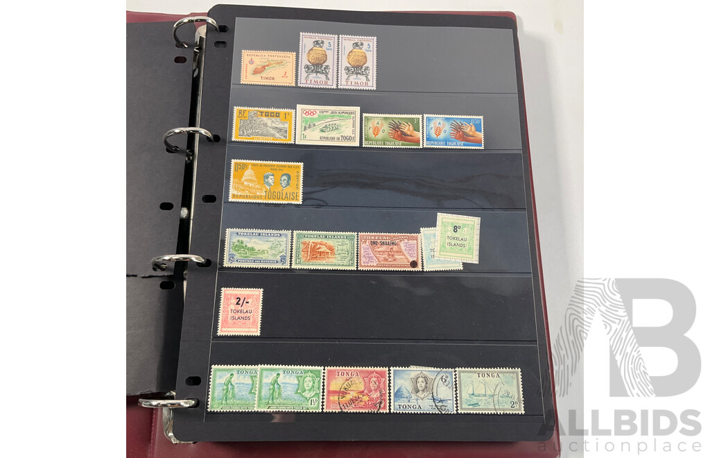 Album of Antique and Vintage International Stamps Including Brazil 1920's, Bolivia Mint 1950's Set, South Africa KGV, Sudan, Rwanda Mints, Tokelau Islands Mint Hinged, Tonga, Yemen, Manchukuo and More