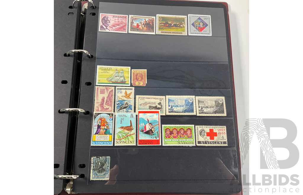 Album of Antique and Vintage International Stamps Including Brazil 1920's, Bolivia Mint 1950's Set, South Africa KGV, Sudan, Rwanda Mints, Tokelau Islands Mint Hinged, Tonga, Yemen, Manchukuo and More