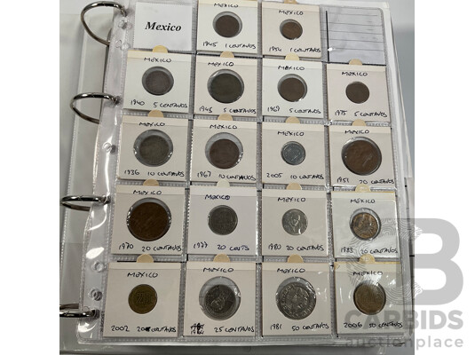 Album of International Coins in Alphabetical Order Including Mexico, Nepal, New Caledonia, New Zealand, Nicaragua, Palestine, Paraguay, Peru, Philippines, Samoa, Singapore, South Africa, Sri Lanka, Taiwan, Thailand, Trinidad, Tonga and More