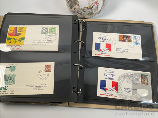 Album of Mostly 1960's-1980's Australian First Day Covers Including Many Qantas Inaugural Flights, Collection of Vintage Cancelled International Stamps