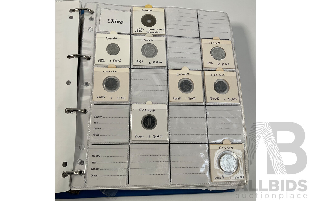 Album of International Coins in Alphabetical Order Including Argentina, Bahamas, Barbados, Brazil, Canada, China, East Africa, Egypt, Fiji, Ghana, Hong Kong, India, Indonesia, Israel, Japan, Kenya, Macau and More