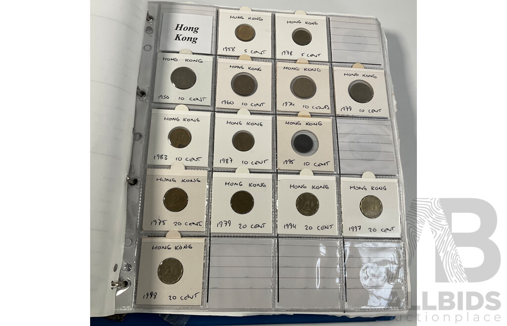Album of International Coins in Alphabetical Order Including Argentina, Bahamas, Barbados, Brazil, Canada, China, East Africa, Egypt, Fiji, Ghana, Hong Kong, India, Indonesia, Israel, Japan, Kenya, Macau and More