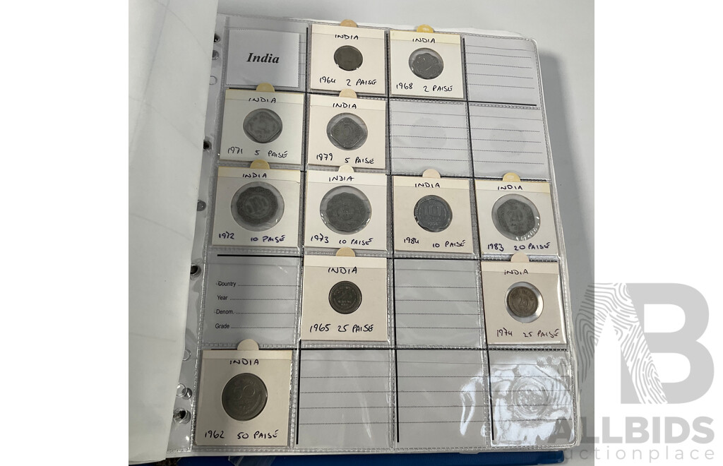 Album of International Coins in Alphabetical Order Including Argentina, Bahamas, Barbados, Brazil, Canada, China, East Africa, Egypt, Fiji, Ghana, Hong Kong, India, Indonesia, Israel, Japan, Kenya, Macau and More