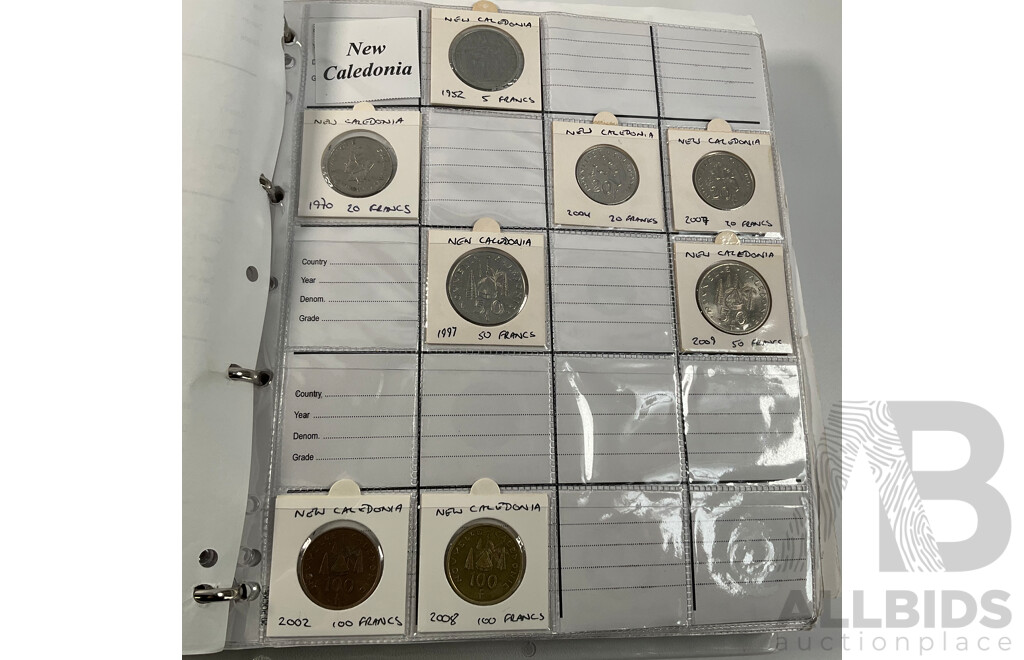 Album of International Coins in Alphabetical Order Including Mexico, Nepal, New Caledonia, New Zealand, Nicaragua, Palestine, Paraguay, Peru, Philippines, Samoa, Singapore, South Africa, Sri Lanka, Taiwan, Thailand, Trinidad, Tonga and More