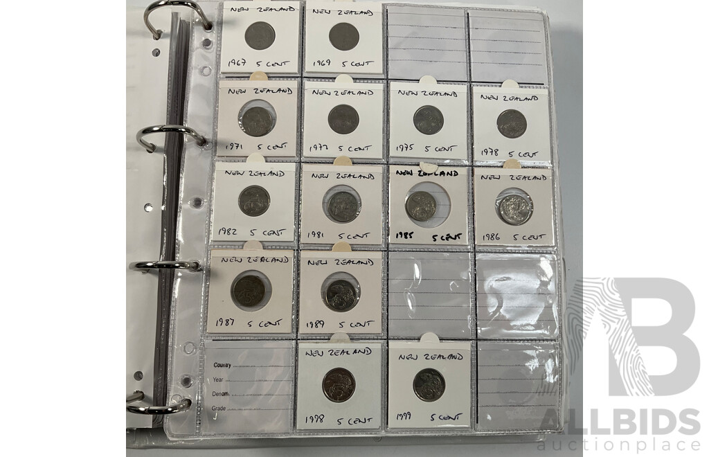 Album of International Coins in Alphabetical Order Including Mexico, Nepal, New Caledonia, New Zealand, Nicaragua, Palestine, Paraguay, Peru, Philippines, Samoa, Singapore, South Africa, Sri Lanka, Taiwan, Thailand, Trinidad, Tonga and More