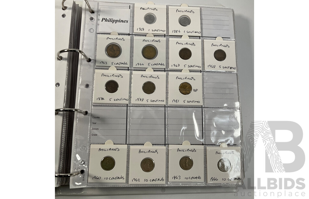 Album of International Coins in Alphabetical Order Including Mexico, Nepal, New Caledonia, New Zealand, Nicaragua, Palestine, Paraguay, Peru, Philippines, Samoa, Singapore, South Africa, Sri Lanka, Taiwan, Thailand, Trinidad, Tonga and More