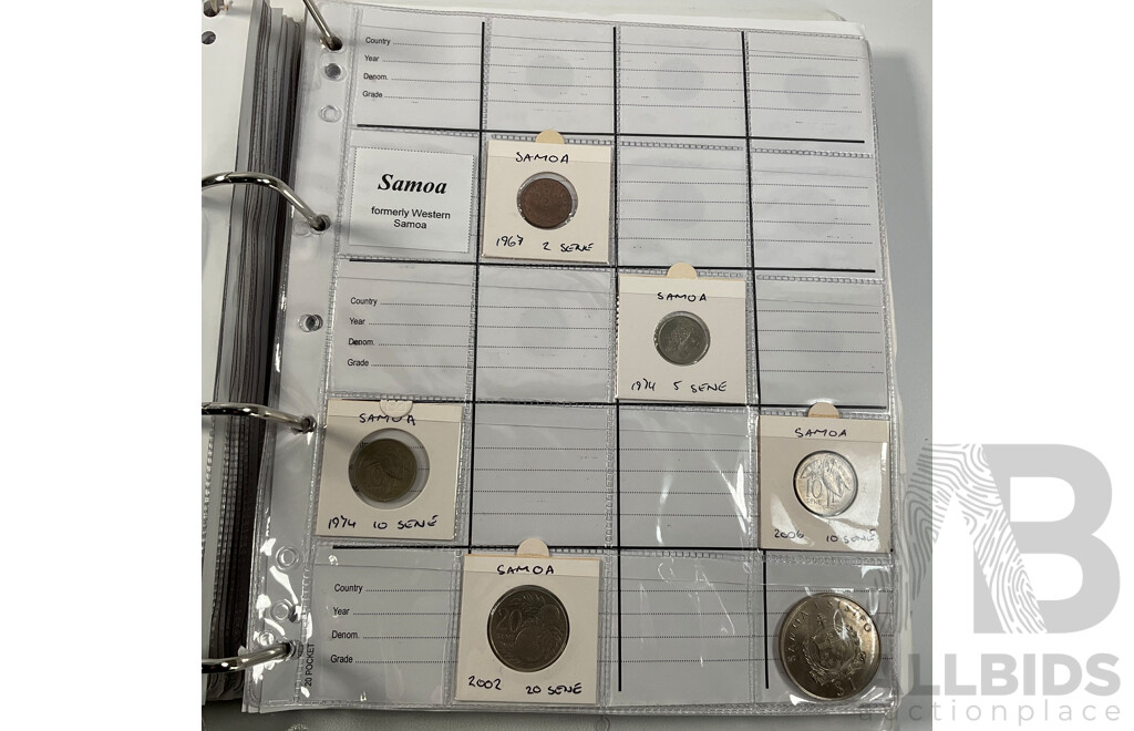 Album of International Coins in Alphabetical Order Including Mexico, Nepal, New Caledonia, New Zealand, Nicaragua, Palestine, Paraguay, Peru, Philippines, Samoa, Singapore, South Africa, Sri Lanka, Taiwan, Thailand, Trinidad, Tonga and More