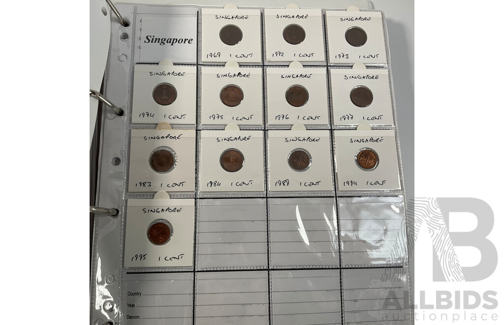 Album of International Coins in Alphabetical Order Including Mexico, Nepal, New Caledonia, New Zealand, Nicaragua, Palestine, Paraguay, Peru, Philippines, Samoa, Singapore, South Africa, Sri Lanka, Taiwan, Thailand, Trinidad, Tonga and More