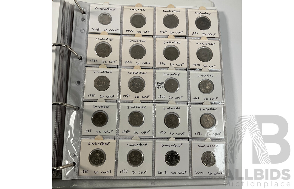 Album of International Coins in Alphabetical Order Including Mexico, Nepal, New Caledonia, New Zealand, Nicaragua, Palestine, Paraguay, Peru, Philippines, Samoa, Singapore, South Africa, Sri Lanka, Taiwan, Thailand, Trinidad, Tonga and More