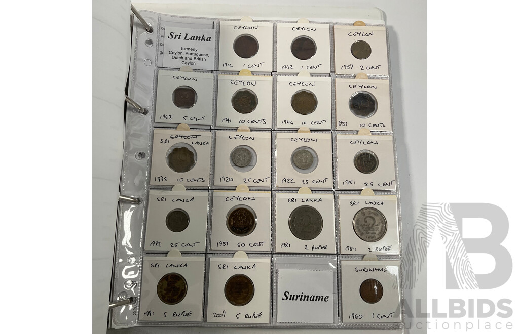 Album of International Coins in Alphabetical Order Including Mexico, Nepal, New Caledonia, New Zealand, Nicaragua, Palestine, Paraguay, Peru, Philippines, Samoa, Singapore, South Africa, Sri Lanka, Taiwan, Thailand, Trinidad, Tonga and More