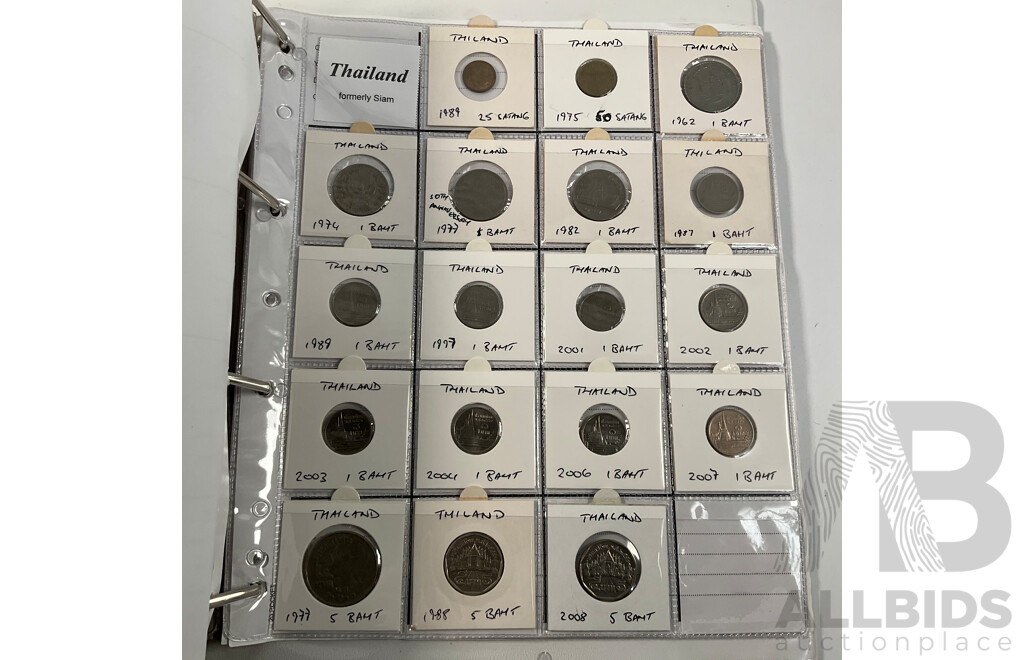 Album of International Coins in Alphabetical Order Including Mexico, Nepal, New Caledonia, New Zealand, Nicaragua, Palestine, Paraguay, Peru, Philippines, Samoa, Singapore, South Africa, Sri Lanka, Taiwan, Thailand, Trinidad, Tonga and More