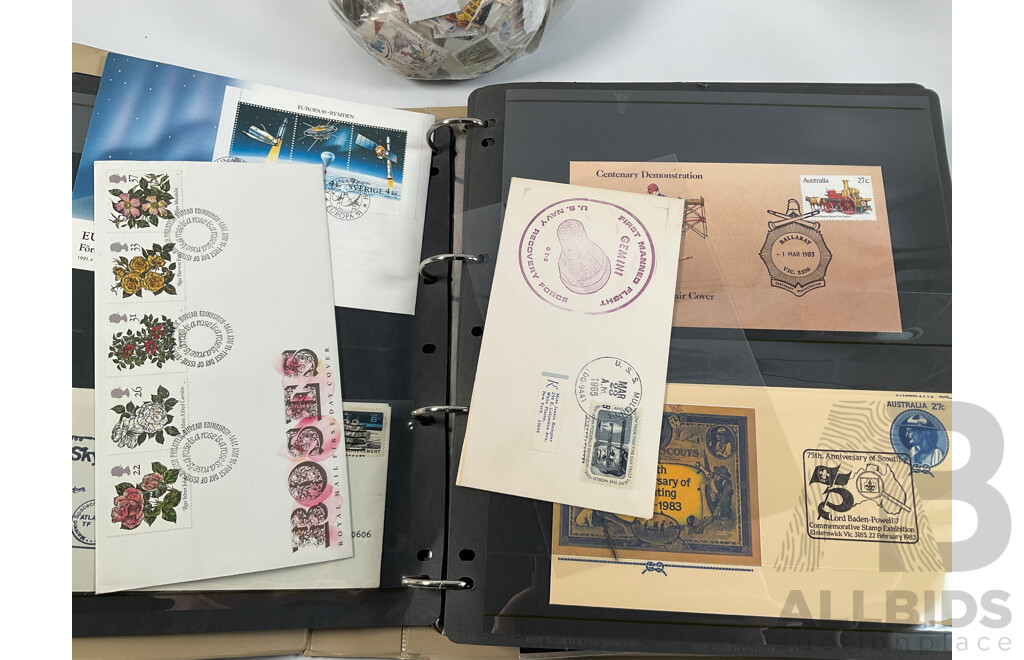 Album of Mostly 1960's-1980's Australian First Day Covers Including Many Qantas Inaugural Flights, Collection of Vintage Cancelled International Stamps