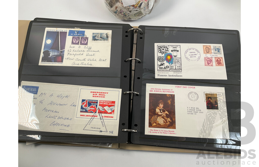 Album of Mostly 1960's-1980's Australian First Day Covers Including Many Qantas Inaugural Flights, Collection of Vintage Cancelled International Stamps