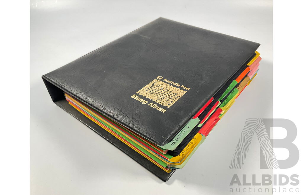 Album of North and South American Stamps Including USA 1862-1871 Two Dollar Mortgage Internal Revenue Stamp, Mexico 1899 Coat of Arms Part Set, Argentina, Bolivia, Chile, Canada, Columbia, Peru and More