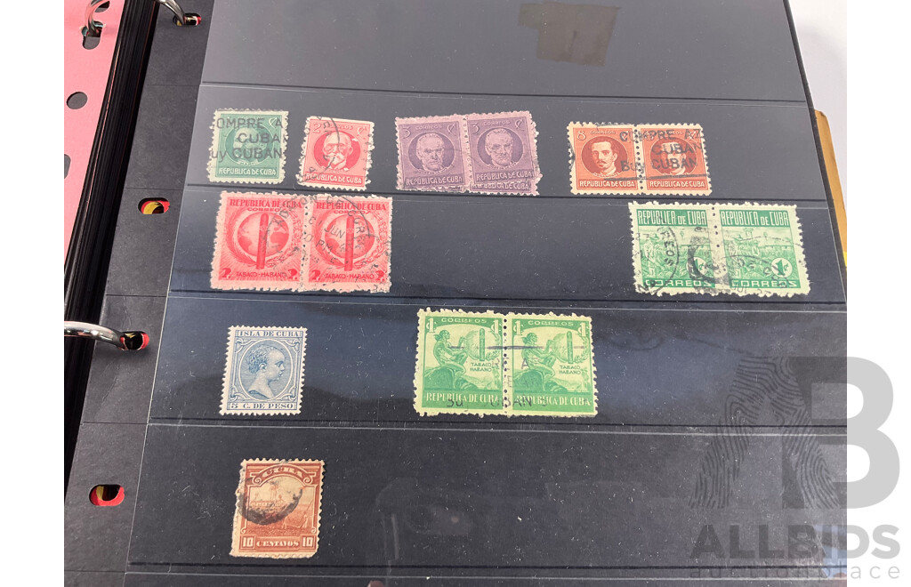 Album of North and South American Stamps Including USA 1862-1871 Two Dollar Mortgage Internal Revenue Stamp, Mexico 1899 Coat of Arms Part Set, Argentina, Bolivia, Chile, Canada, Columbia, Peru and More