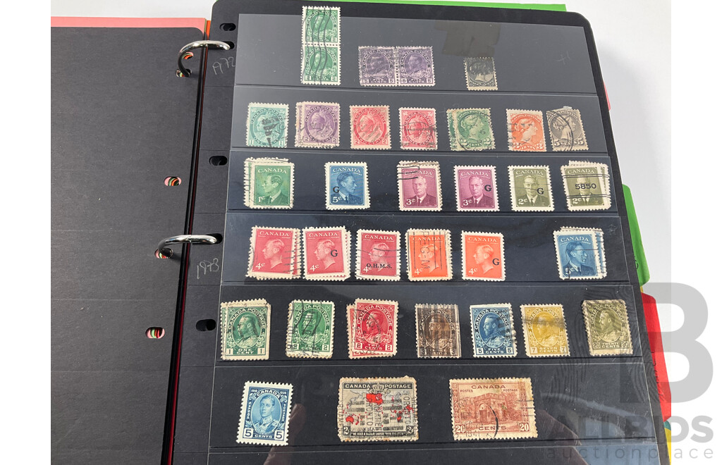 Album of North and South American Stamps Including USA 1862-1871 Two Dollar Mortgage Internal Revenue Stamp, Mexico 1899 Coat of Arms Part Set, Argentina, Bolivia, Chile, Canada, Columbia, Peru and More