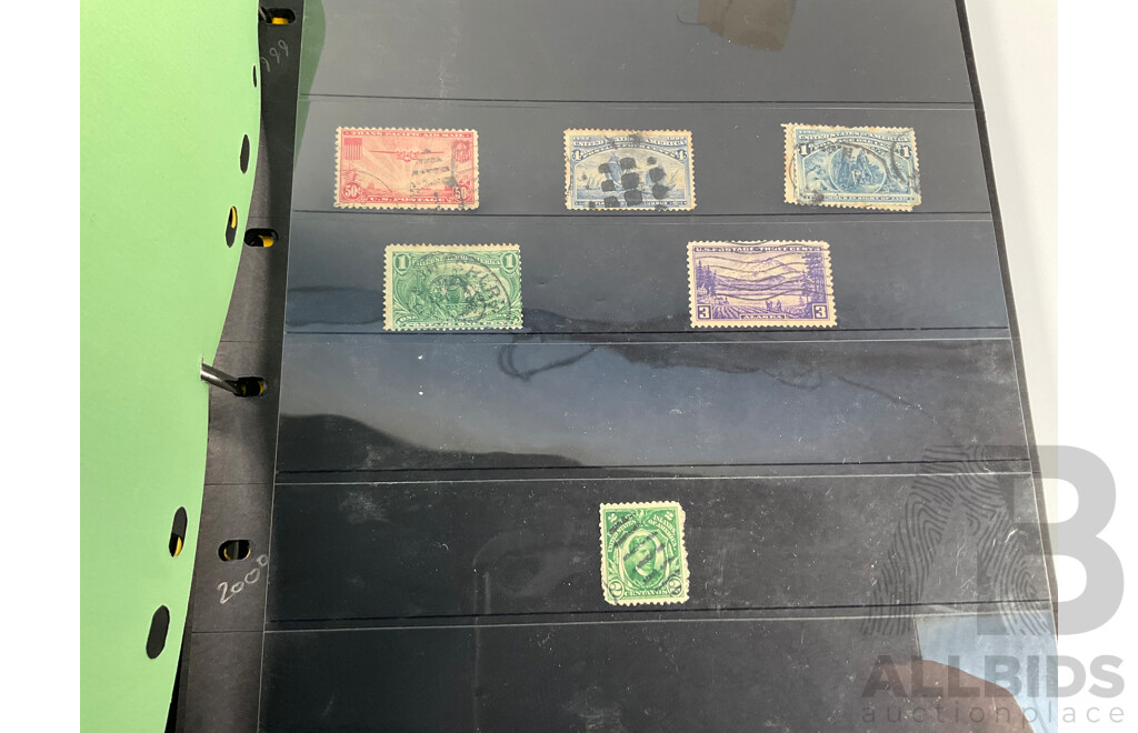 Album of North and South American Stamps Including USA 1862-1871 Two Dollar Mortgage Internal Revenue Stamp, Mexico 1899 Coat of Arms Part Set, Argentina, Bolivia, Chile, Canada, Columbia, Peru and More