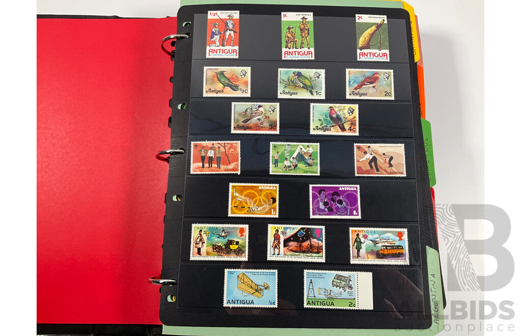 Album of North and South American Stamps Including USA 1862-1871 Two Dollar Mortgage Internal Revenue Stamp, Mexico 1899 Coat of Arms Part Set, Argentina, Bolivia, Chile, Canada, Columbia, Peru and More