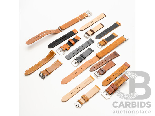 Lot of 10 Assorted Genuine Leather Watch Straps, 20 & 22mm