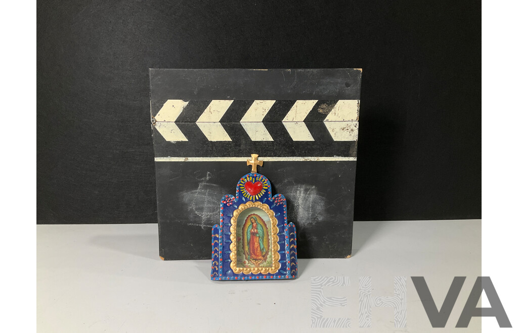Wooden Movie Clapperboard and Mexican Folk Art Piece
