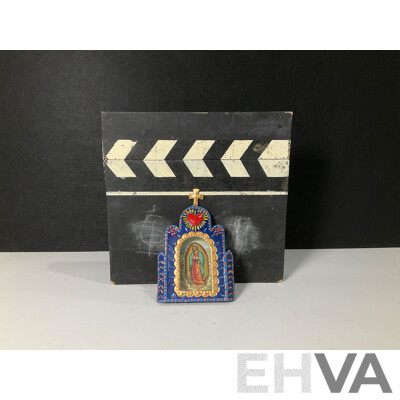 Wooden Movie Clapperboard and Mexican Folk Art Piece