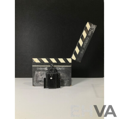 Wooden Movie Clapperboard and Mexican Folk Art Piece