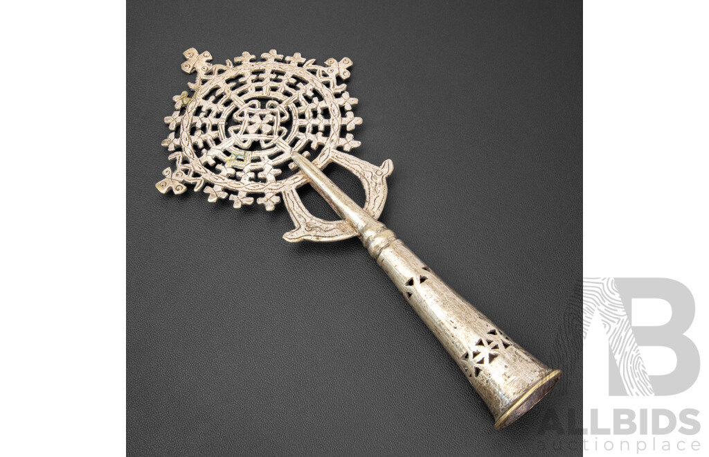 Antique Silver Plate Ethiopian Coptic Orthodox Processional Cross