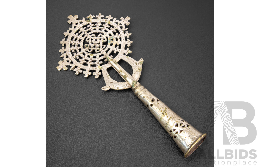 Antique Silver Plate Ethiopian Coptic Orthodox Processional Cross