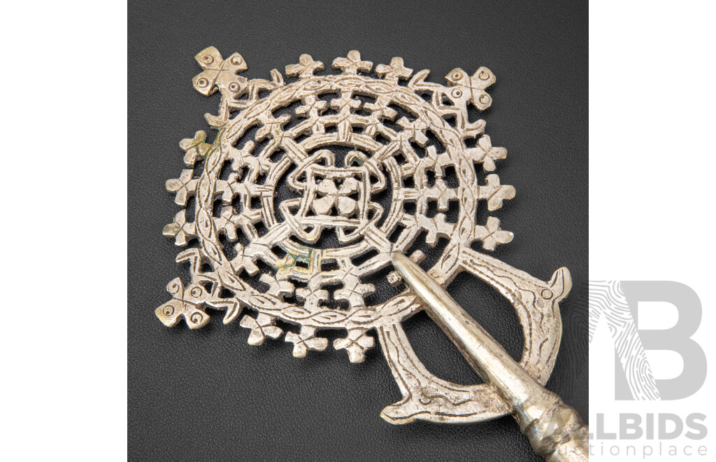 Antique Silver Plate Ethiopian Coptic Orthodox Processional Cross
