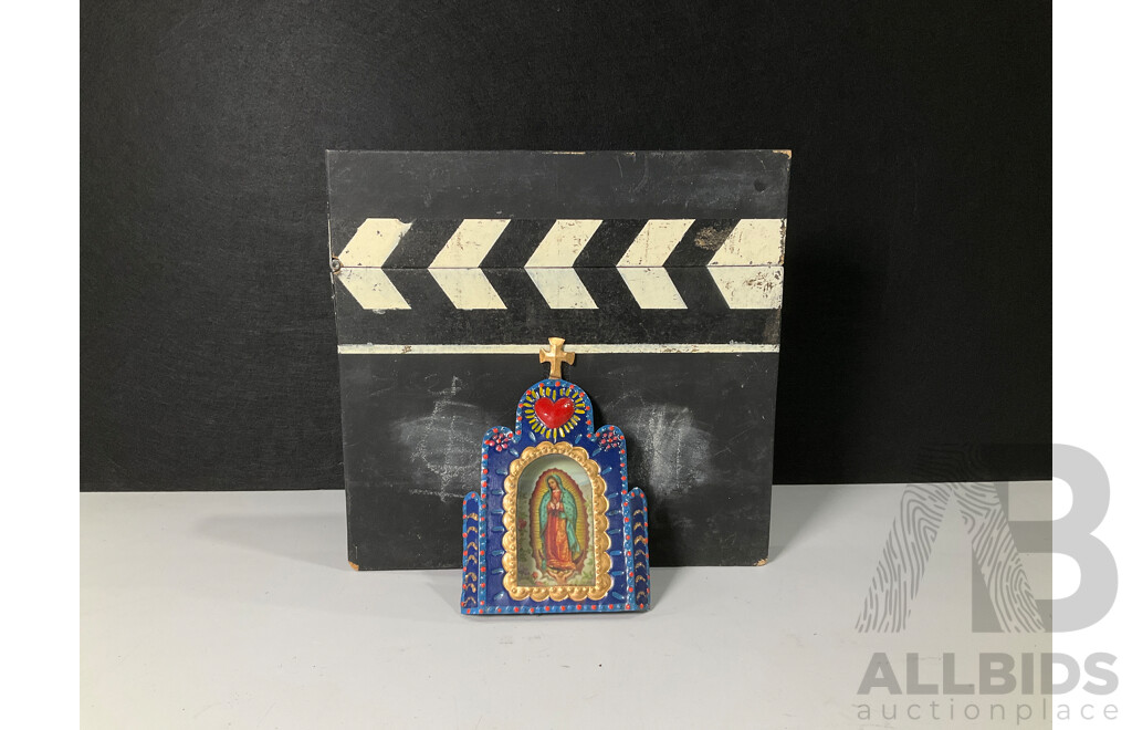 Wooden Movie Clapperboard and Mexican Folk Art Piece
