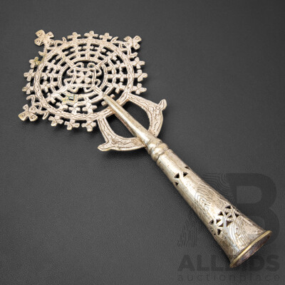 Antique Silver Plate Ethiopian Coptic Orthodox Processional Cross