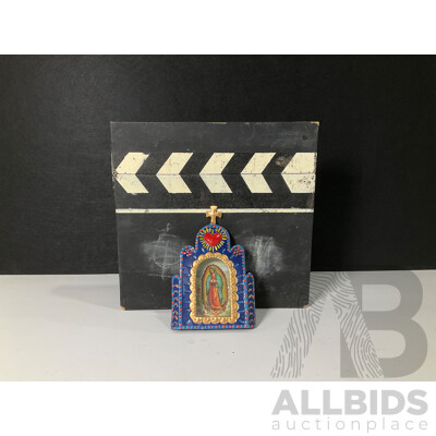 Wooden Movie Clapperboard and Mexican Folk Art Piece