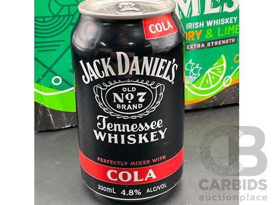 1661084 · JAMESON Irish Whiskey Dry & Lime 10x 375ml Cans, JACK DANIEL'S Whisky with Cola 11x 330ml Cans - Lot of 21