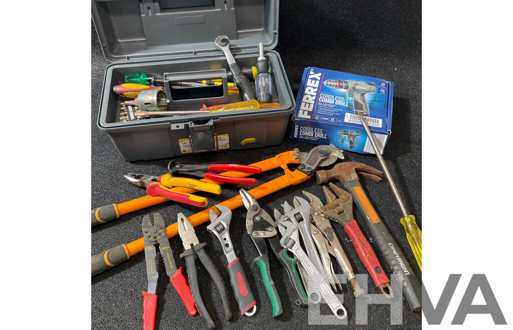 Assorted Hand Tools and FERREX Drill