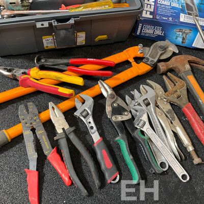 Assorted Hand Tools and FERREX Drill