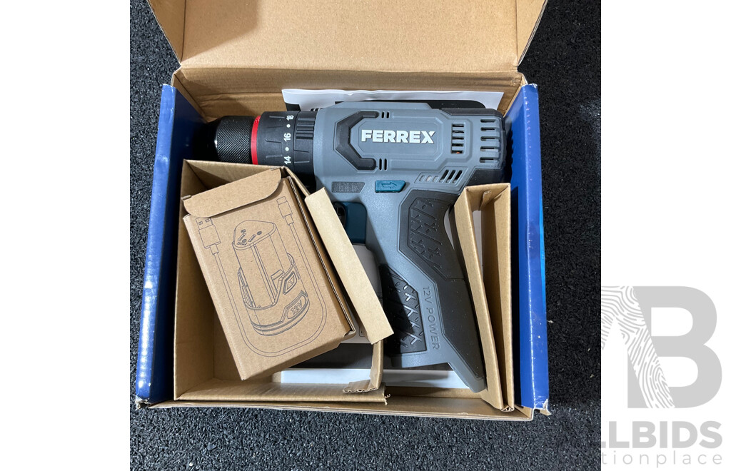 Assorted Hand Tools and FERREX Drill