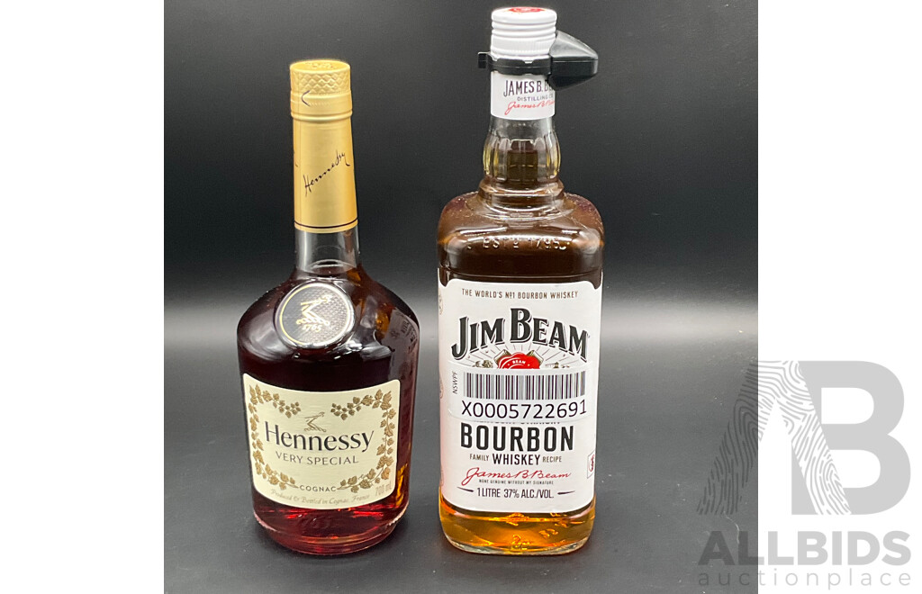 HENNESSY Cognac 700ml, JIM BEAM Whiskey 700ml - Lot of 2
