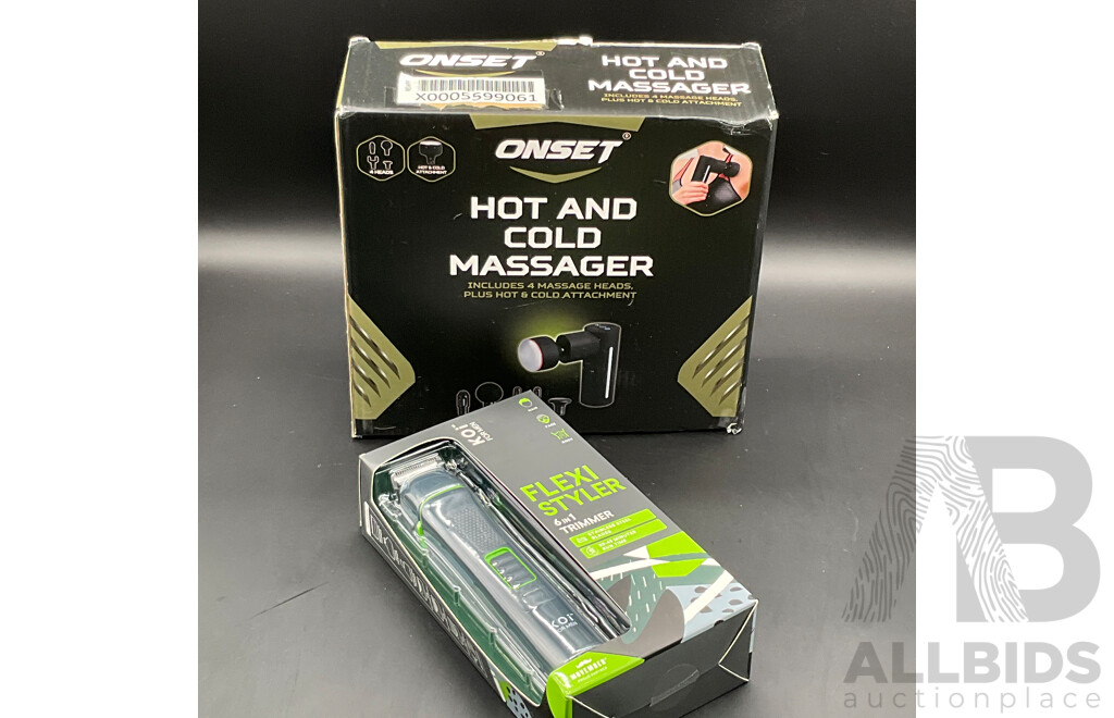 ONSET Hot and Cold Massager and KOI for Men Flexi Styler 6in1 Trimmer - Lot of 2