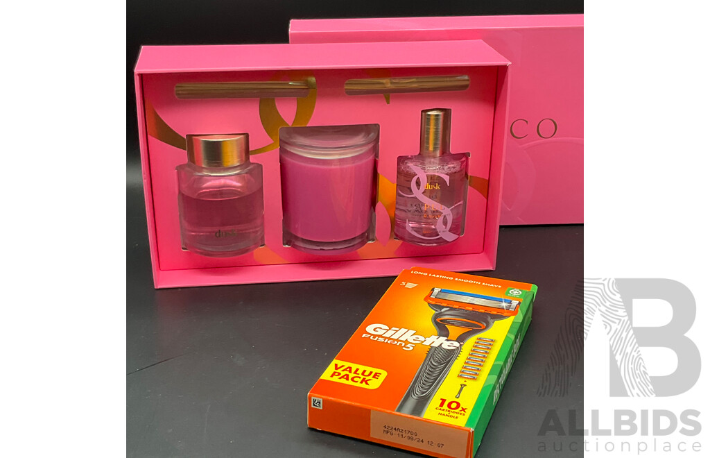 GILLETTE Fusion5 Value Pack and DUSK Home Fragrance Collection Set - Lot of 2