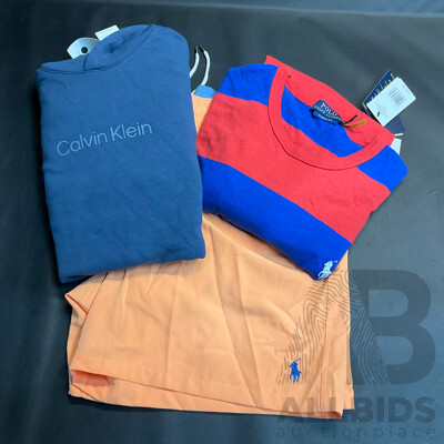 Calvin Klein Blue Hoodie & POLO Ralph Lauren T-Shirt & Shorts - Size L - Lot of 3