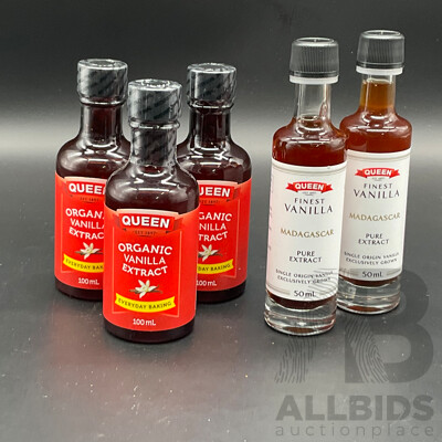 QUEEN Organic Vanilla Extract 100ml (x3) and Finest Vanilla Madagascar Pure Extract (x2) - Lot of 5