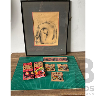 Unknown Artist Nude Drawing, EK Pro Mat & Assorted Aboriginal Souvenirs