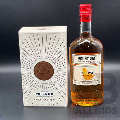 METAXA 700ml, MOUNT GAY Rum 700ml - Lot of 2