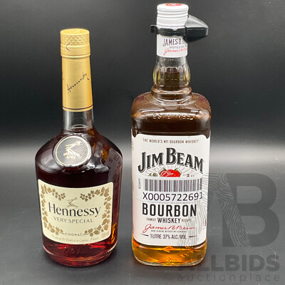 HENNESSY Cognac 700ml, JIM BEAM Whiskey 700ml - Lot of 2