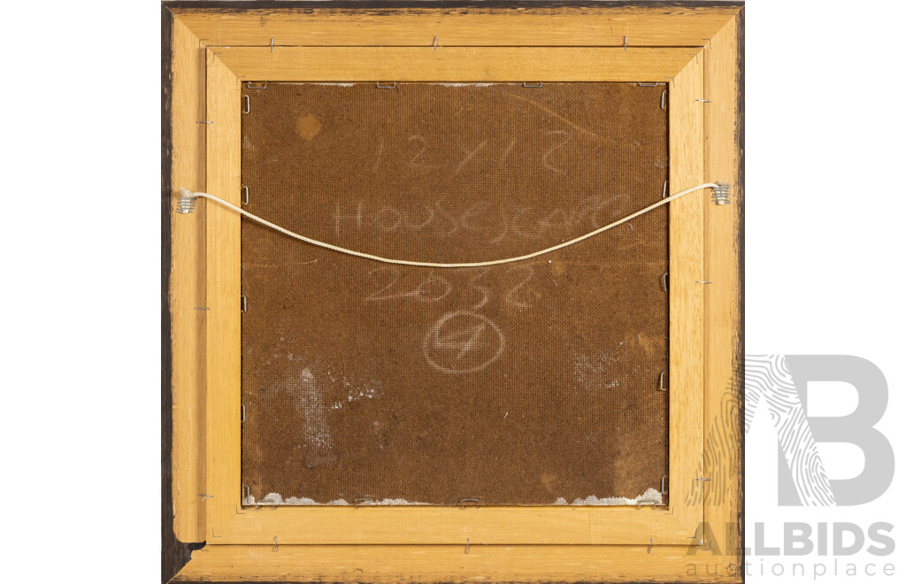 Pro Hart (20th Century, Australian, 1928-2006), Miner's Hut, Original Oil on Masonite, 42H x 42W cm (frame)