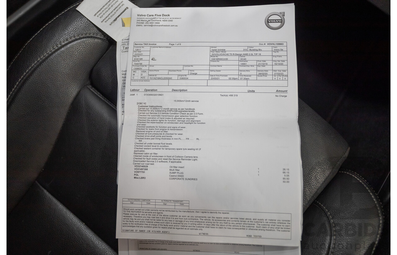 1/2020 Volvo XC40 T5 R-Design (AWD) 536 MY20 4d Wagon Bursting Blue Metallic Turbo 2.0L